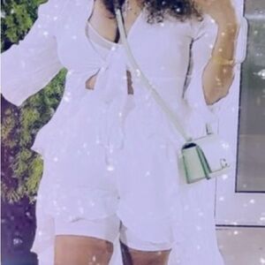 2 PIECE White Ruffled top with Shorts